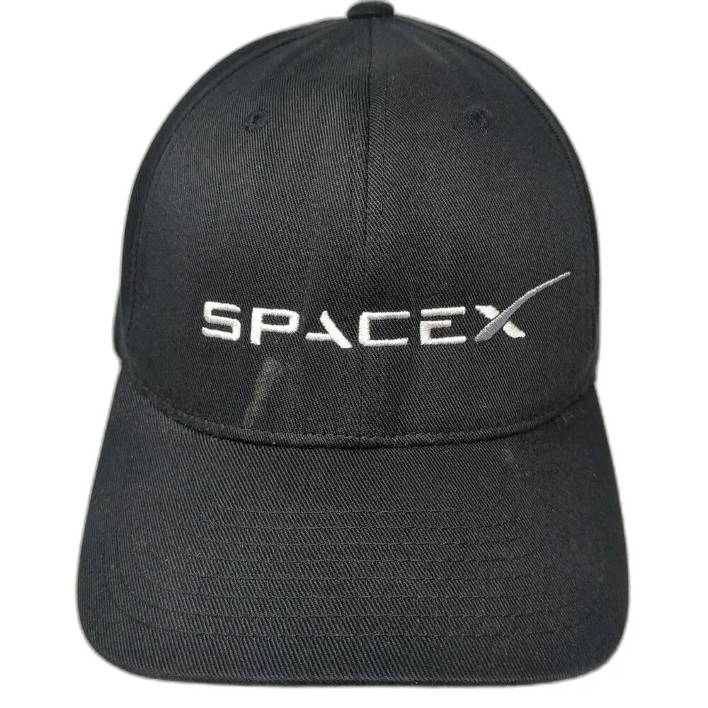Flexfit SpaceX Logo Embroidery Front Back Black XL Baseball Cap Hat Stretch Fit